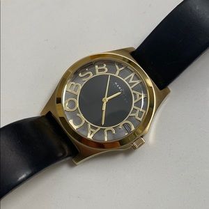 Marc Jacobs Skeleton Leather Watch in Black/Gold